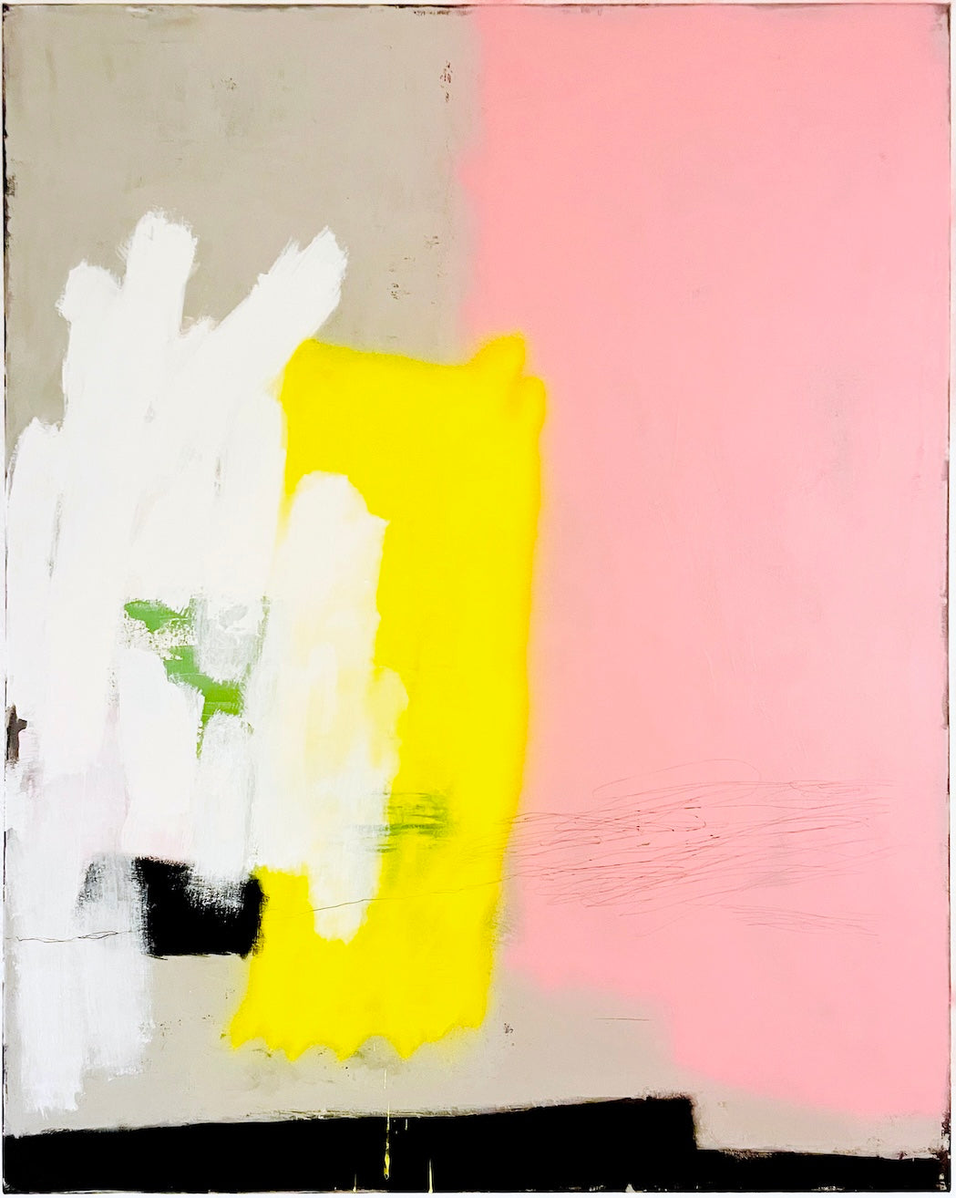 Ein rosanes Küchentuch versucht den gelben Schwamm aufzusaugen, der gerade dabei ist...