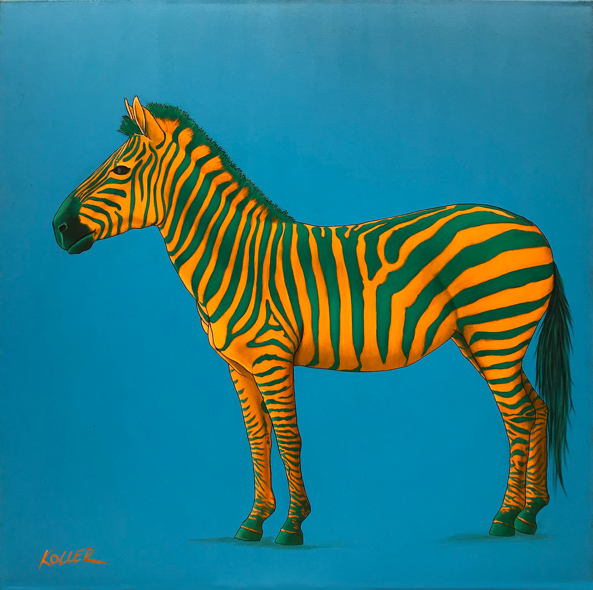 Green and Orange Zebra on Blue – THISISKUNST